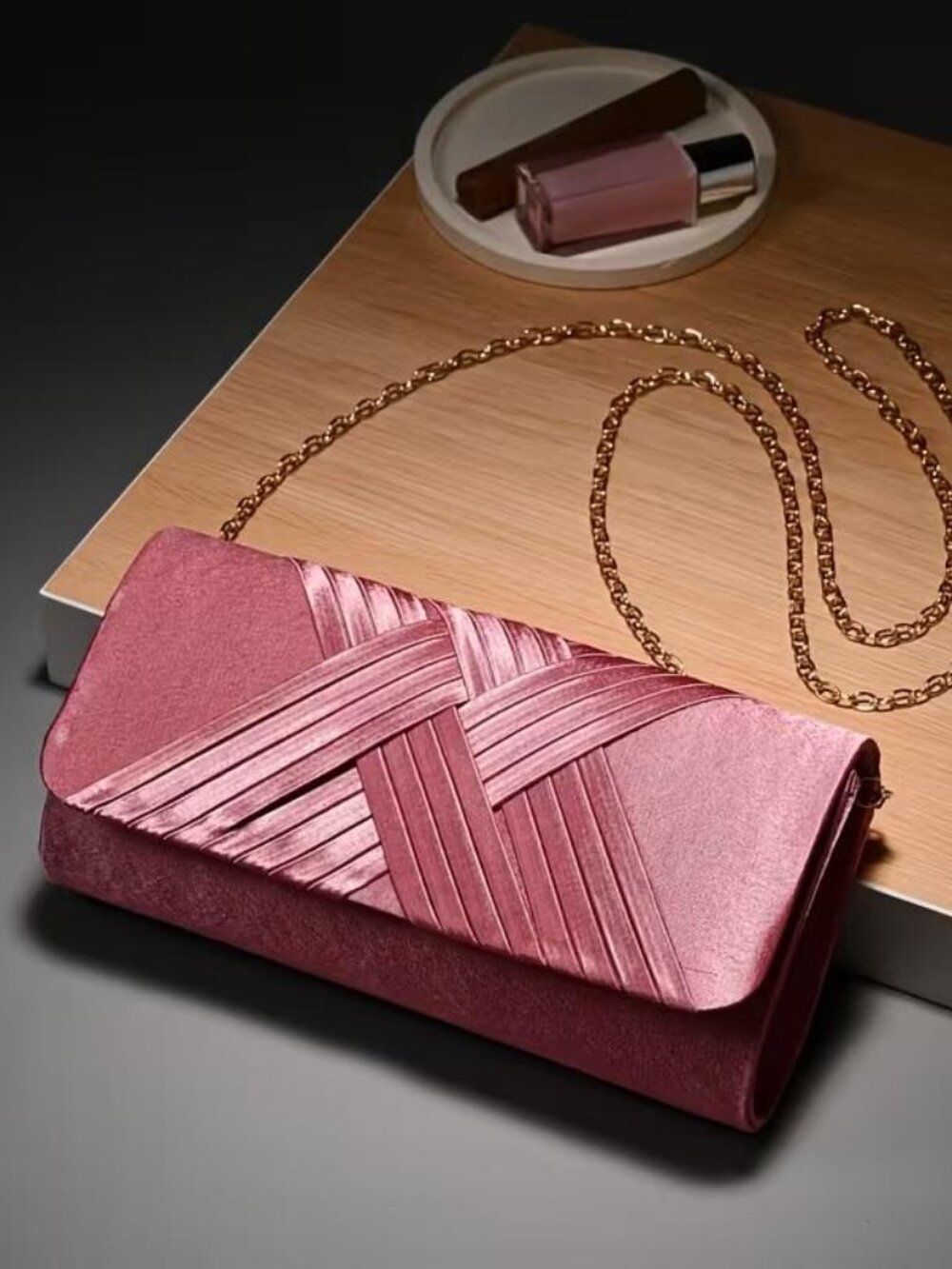 BRAIDED EVENING BAG in Pink Satin